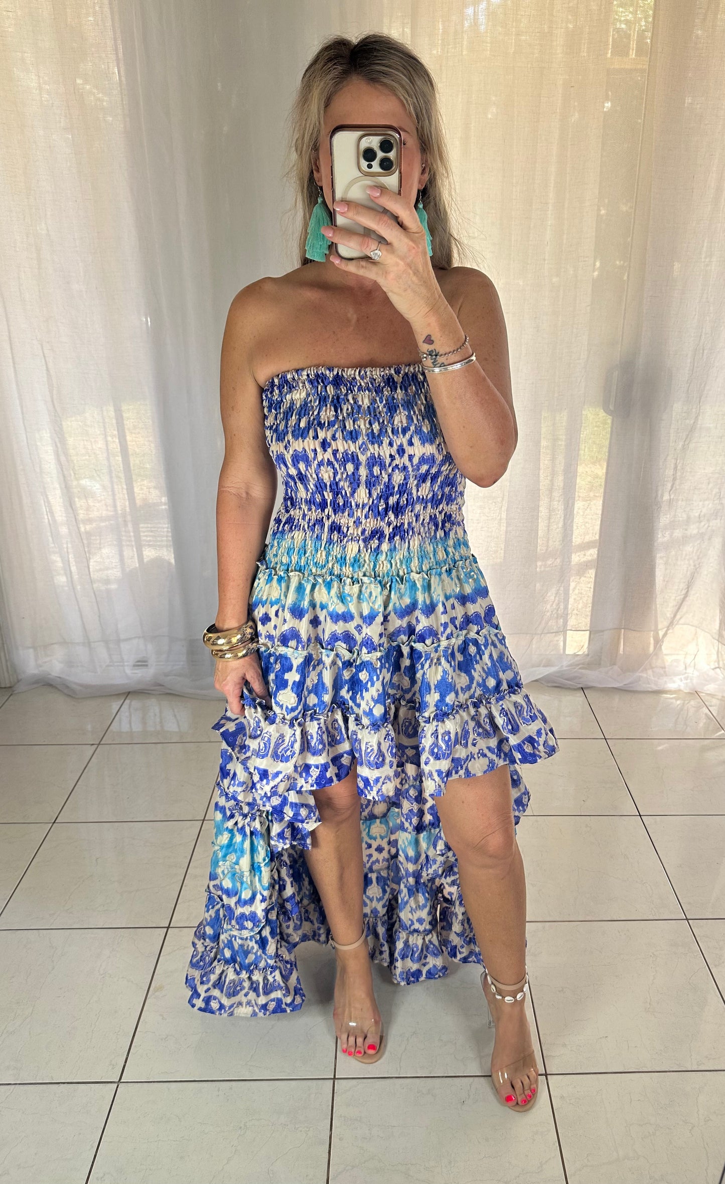 Blossom High Lo Ruffle Dress - Blue Sky