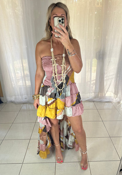 Blossom High Lo Ruffle Dress - Neutrals