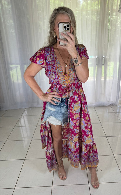 Iesha Dress - Red + Yellow Floral