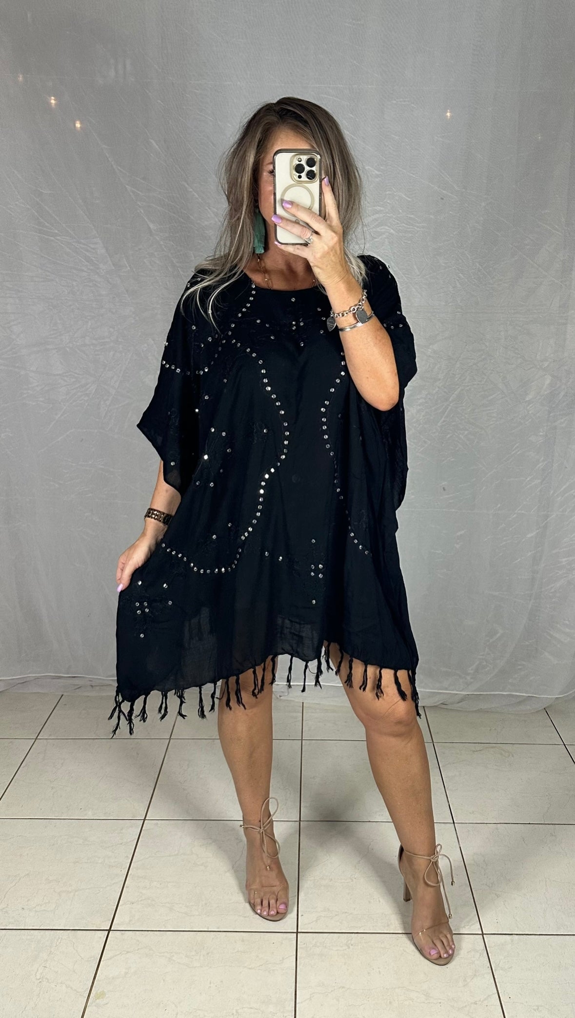 Kaftan Short Sequins - Black Tassels