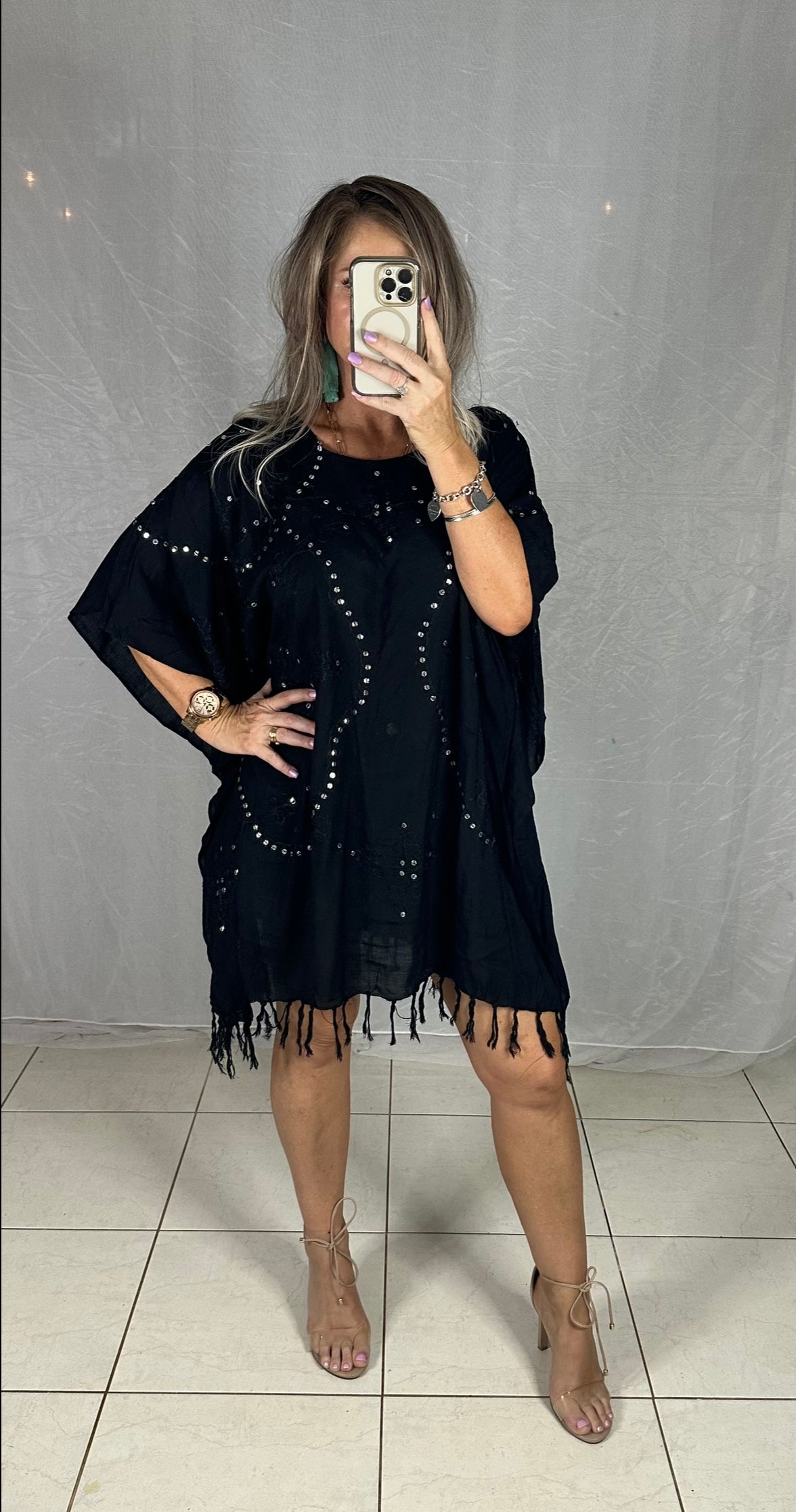 Kaftan Short Sequins - Black Tassels