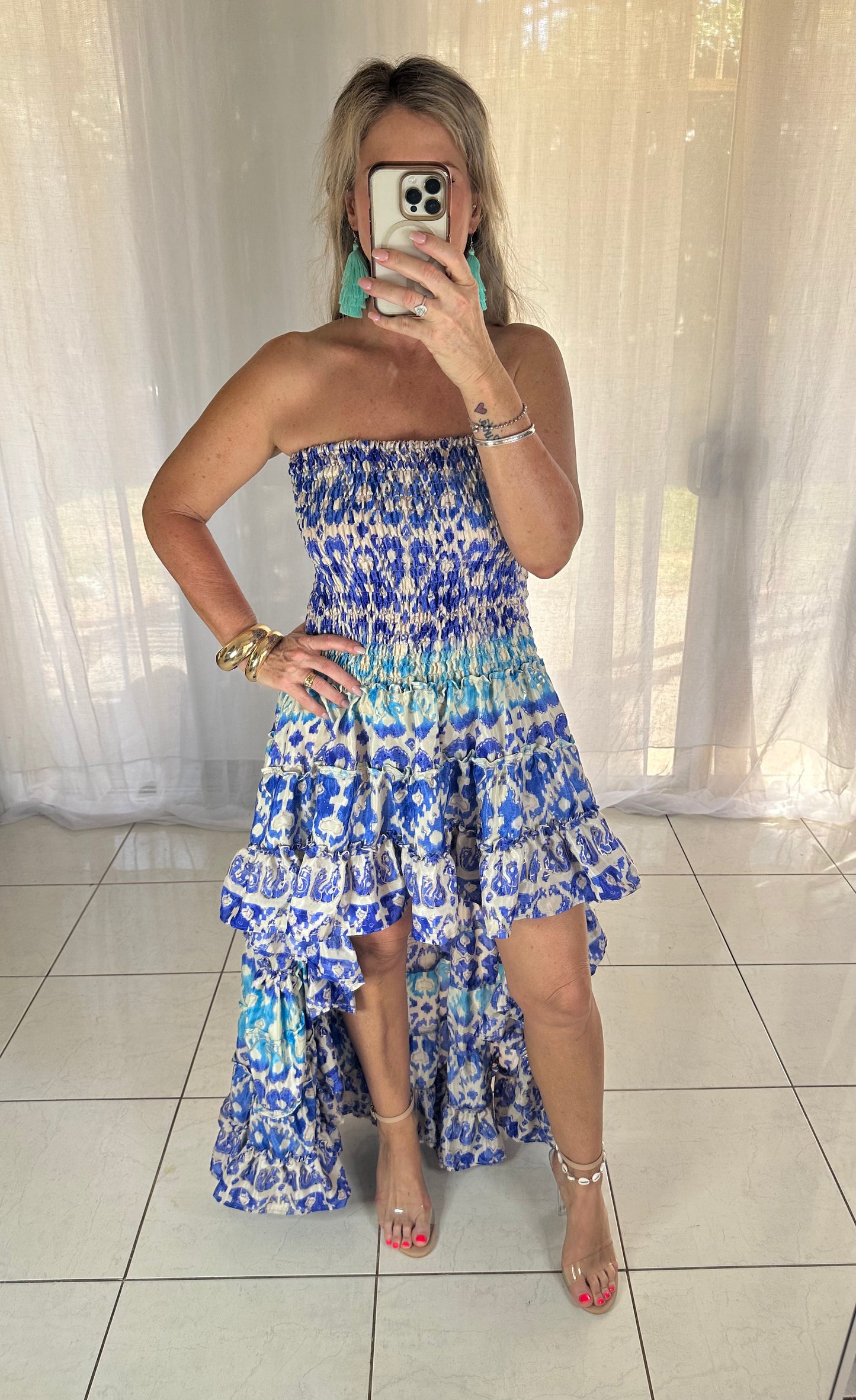 Blossom High Lo Ruffle Dress - Blue Sky