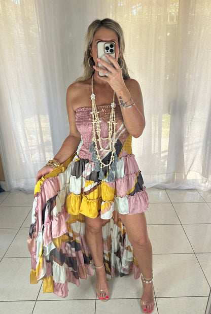 Blossom High Lo Ruffle Dress - Neutrals