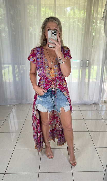 Iesha Dress - Red + Yellow Floral