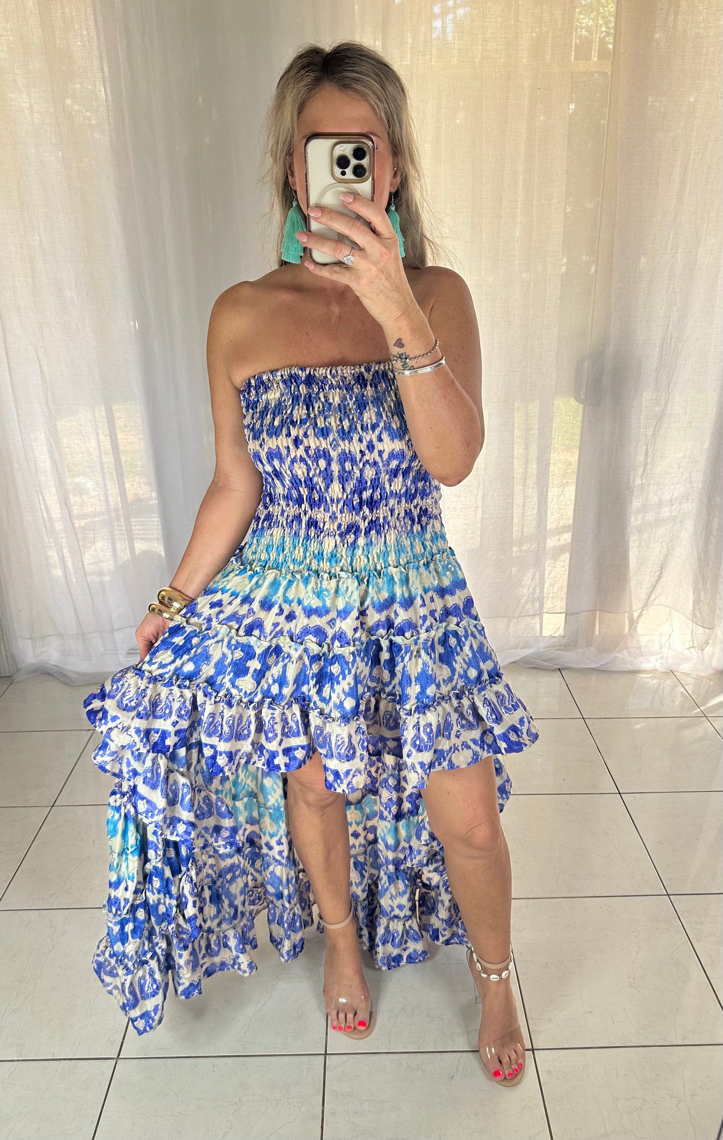 Blossom High Lo Ruffle Dress - Blue Sky