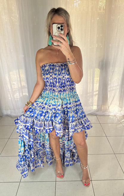 Blossom High Lo Ruffle Dress - Blue Sky