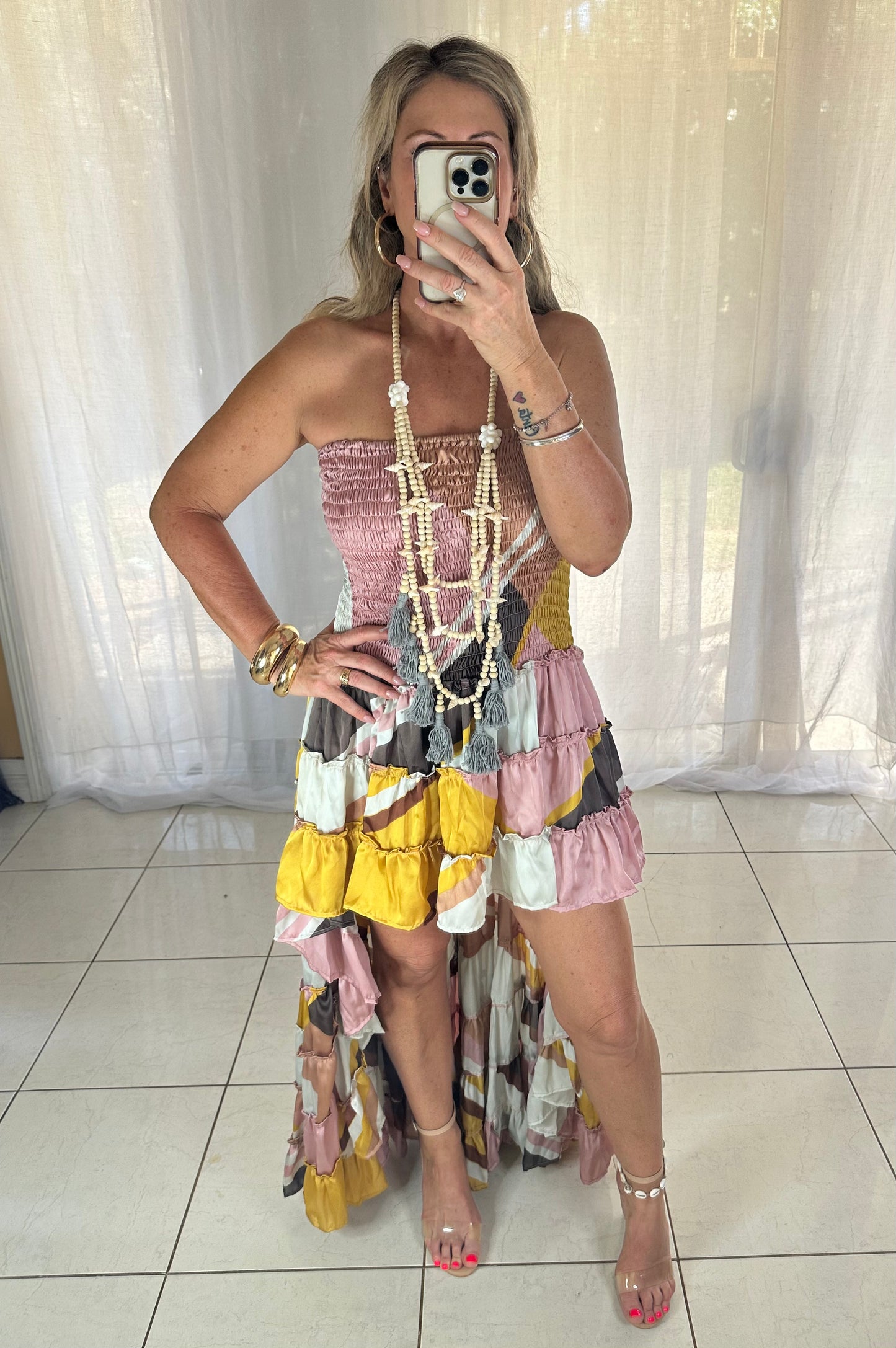 Blossom High Lo Ruffle Dress - Neutrals