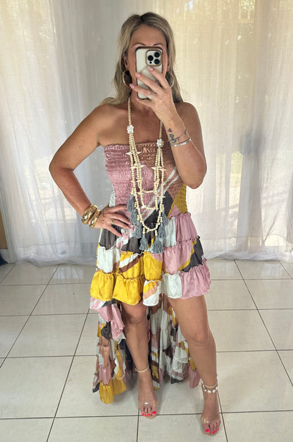 Blossom High Lo Ruffle Dress - Neutrals