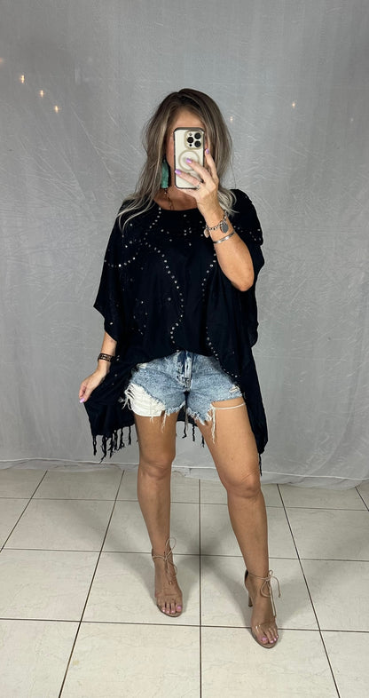 Kaftan Short Sequins - Black Tassels